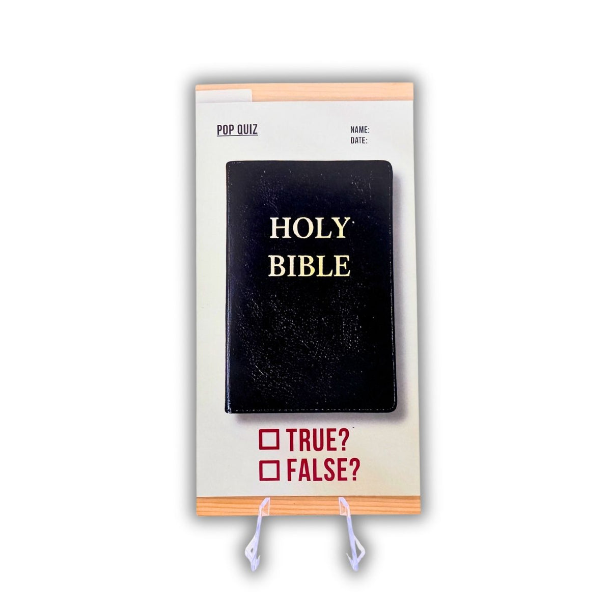 Packaged Holy Bible with checkboxes and text on a white background