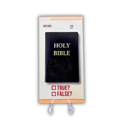 Packaged Holy Bible with checkboxes and text on a white background