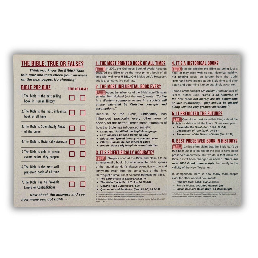 Educational quiz card about the Bible on a white background